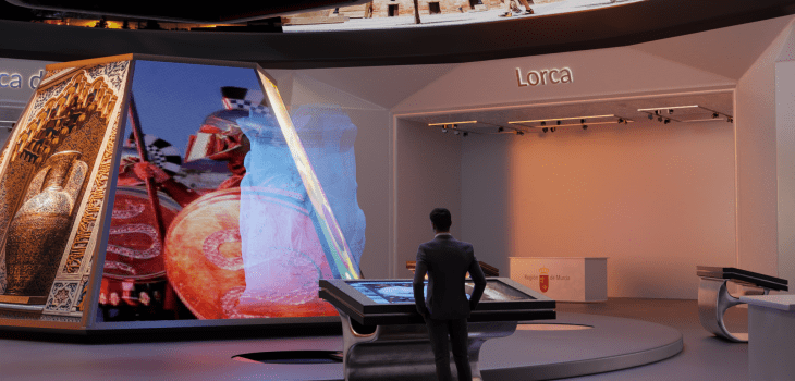 TourViz: Marketing visual para la promoción de productos turísticos. Imagen de render del stand de Cartagena en el Metaverso, un espacio virtual dedicado a promover los encantos turísticos de la ciudad. Explora las maravillas de Cartagena desde la comodidad de tu dispositivo y descubre todo lo que esta hermosa ciudad tiene para ofrecer.